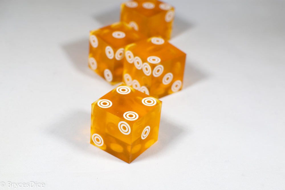 Birds Eye Orange Saffron Casino Dice d6 19mm Razor Edge No Serial Numbers or Names Clean (sold per piece)