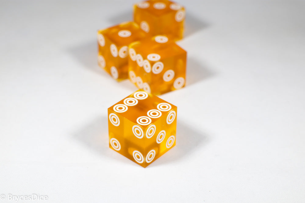 Birds Eye Orange Saffron Casino Dice d6 19mm Razor Edge No Serial Numbers or Names Clean (sold per piece)