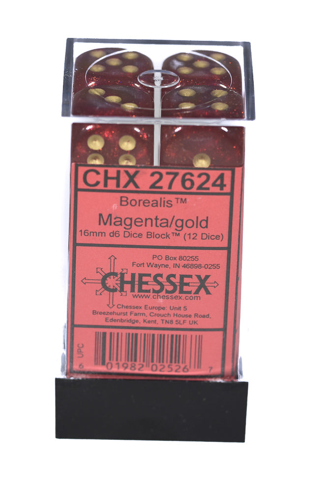 Borealis Magenta/gold Numbers 16mm Block d6 (27624) Chessex