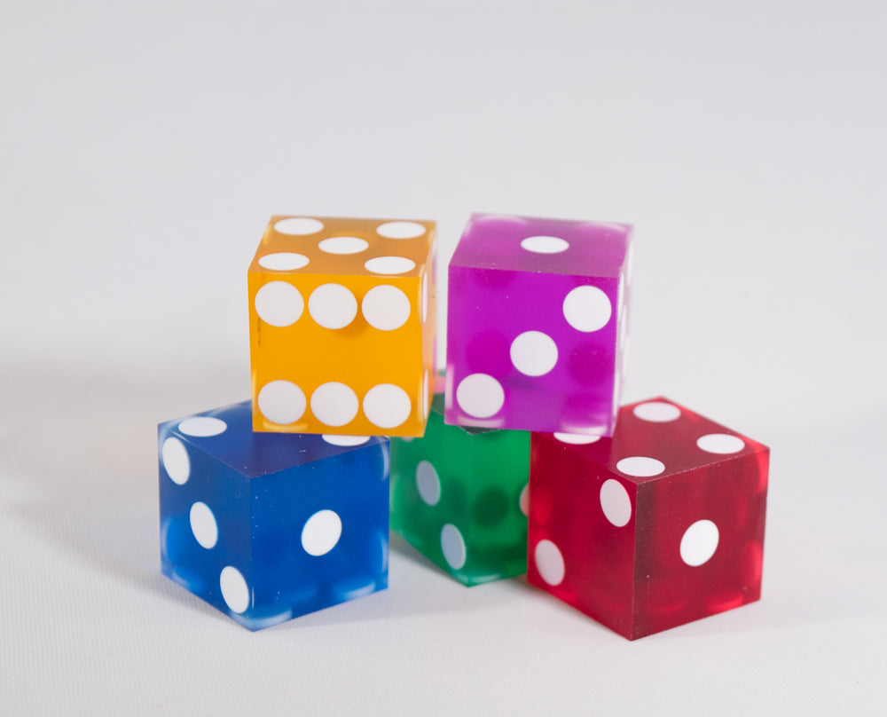 Multi-Color Casino Dice d6 19mm Razor Edge No Serial Numbers or Names Clean