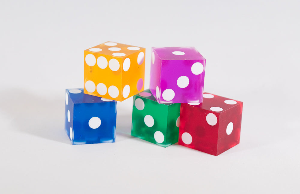 Multi-Color Casino Dice d6 19mm Razor Edge No Serial Numbers or Names Clean