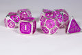 Pretty Paladin 7-Dice Metal Set Silver w/ Pink Fuschia Fill {North Star Dice Collection}