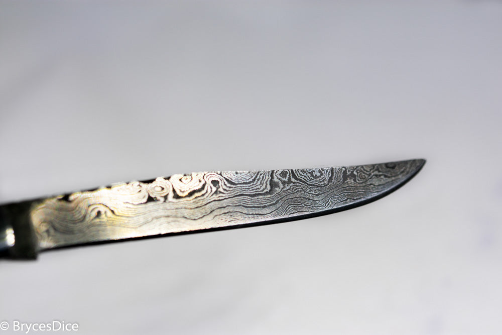(White/Black) 9" Damascus Pocket Knife