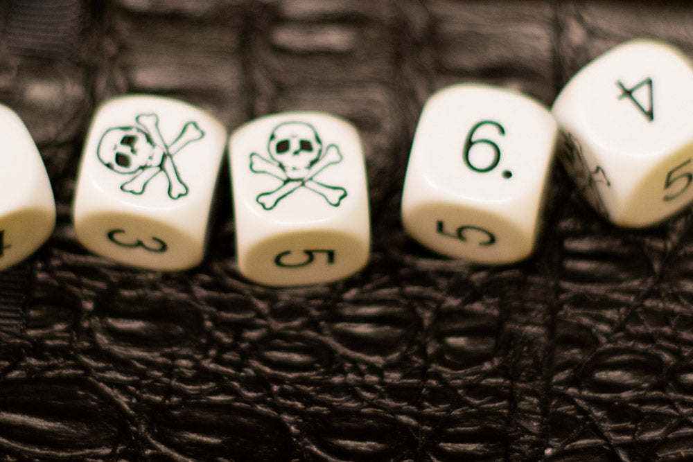 White Pirate D6 Dice Numbered with Skull and Cross Bones (sold per die)