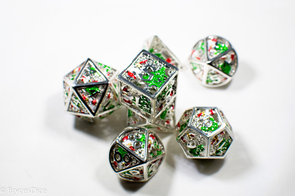 Metal Winter Holliday Santa 7-Dice Set (silver)