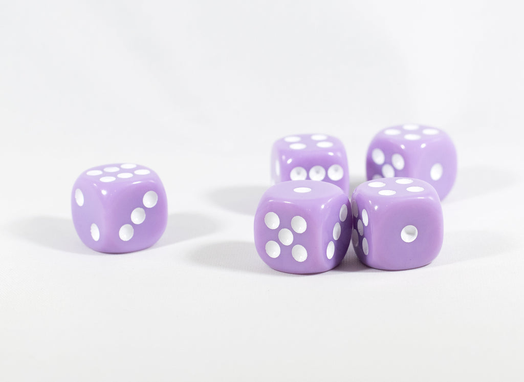 Light Purple Lavender Opaque Dice 16mm 6-Sided RPG Magic D&D Unique with White Pips Rolls (per die)