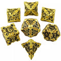 Gold w/black Barbed Strengthened Metal 7-Dice Set | Metal DND Dice
