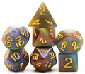 Purple & Green w/gold Galaxy Glitter 7-Dice Set RPG