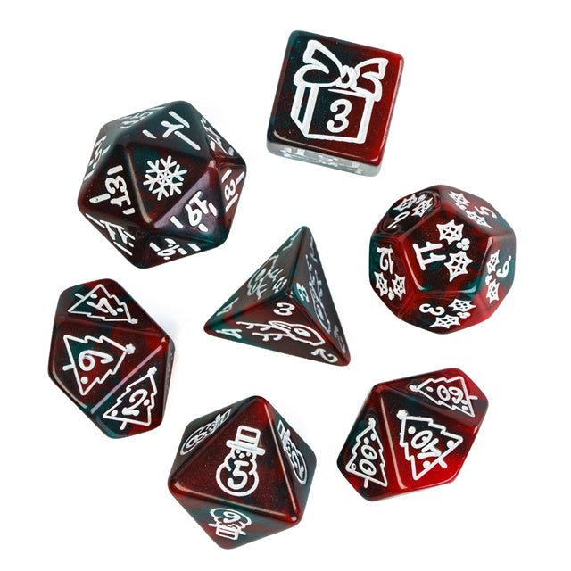 Green/Red Christmas Dice w/White Presents Trees Snowman Holiday Festive