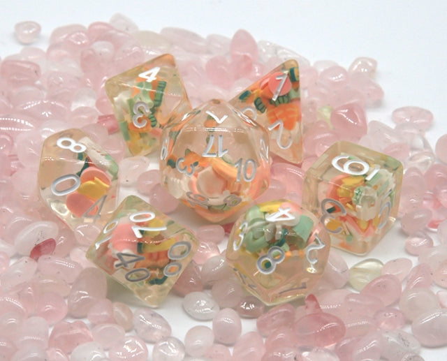 Rabbit Meets Carrots Dice Clear Dice w/ Carrots 7-Dice Set Rpg