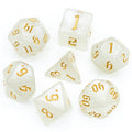 Glitter Party White Glitter Dice (Gold font) 7-Dice Set RPG DND