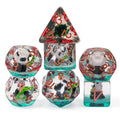 Bamboo Panda on Blue Glitter 7-Dice Set w/Copper Numbers Dnd Dice Set