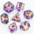 Warlock (Magic Book) Clear Purple Dice w/ Golden Book 7-Dice Set Rpg