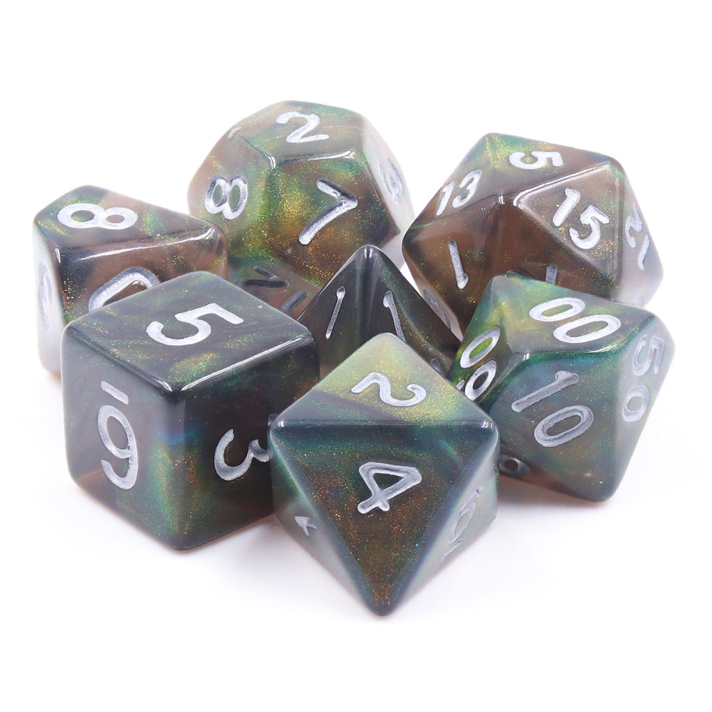 Night Wish: Smoke Grey Glitter Iridescent Effect 7-Dice Set
