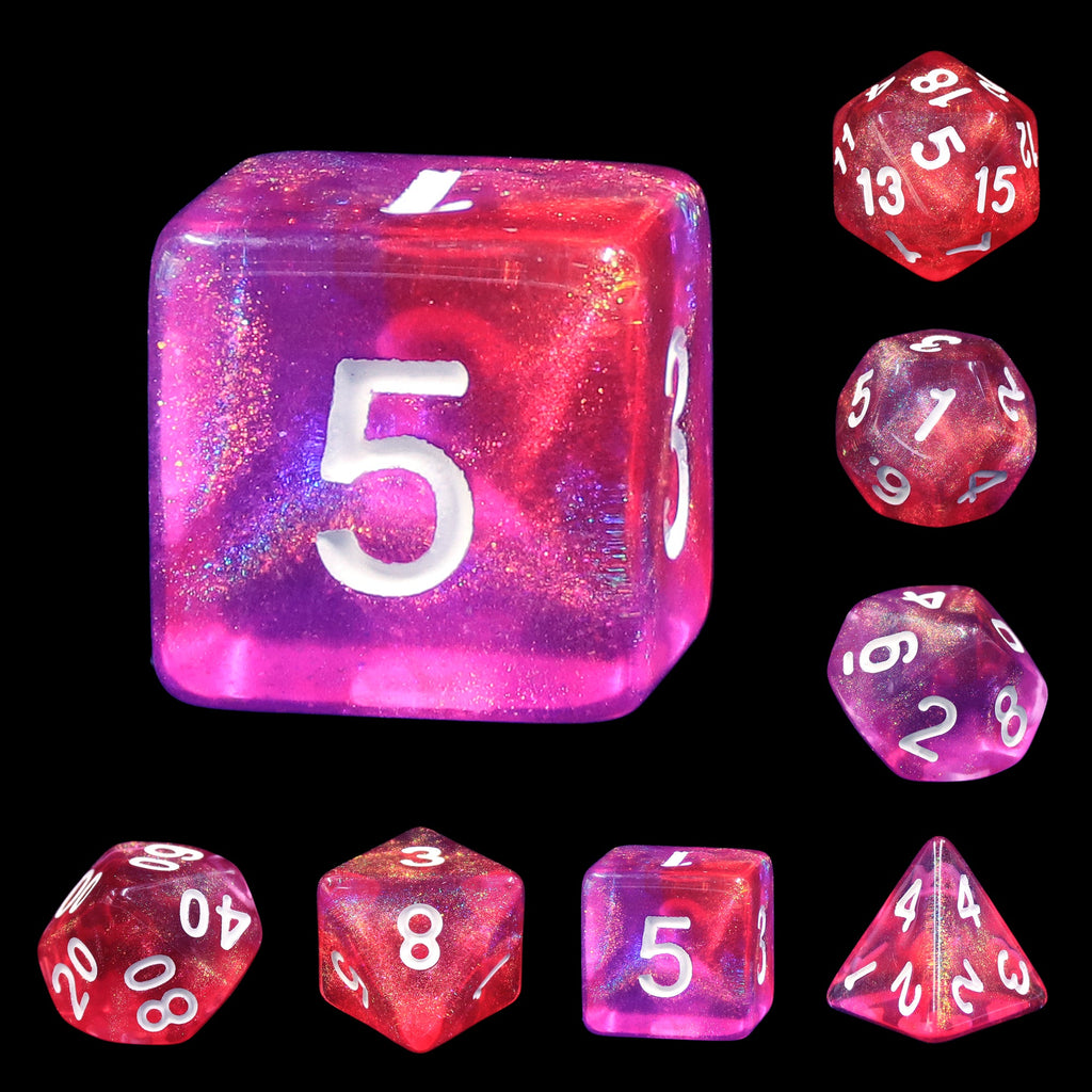Carbon Stars Pink/Purple Glitter 7-Dice Set by HendgaDice