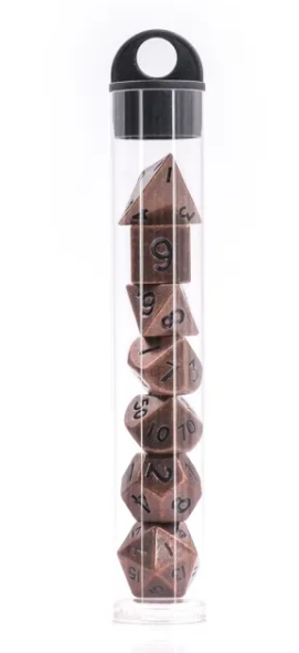 Basic Copper Mini Metal Dice Ancient Effect | (10mm to 15mm) 7-Dice Udixi RPG