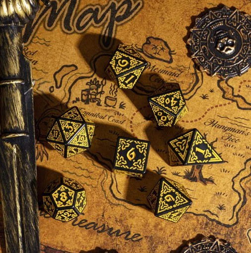 Celtic Knot Dice 7-Dice Set DND RPG Dice Druidic | White, Red, Orange, Yellow. Green, Blue