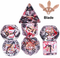Crimson Veil: Rogue's Deception 7-Dice Set with Gilded Triple Dagger Inlay