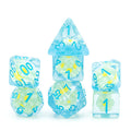 Sunflower Blue (Resin Flower) Dice 7-Dice Set Resin Dungeons and Dragons Dice