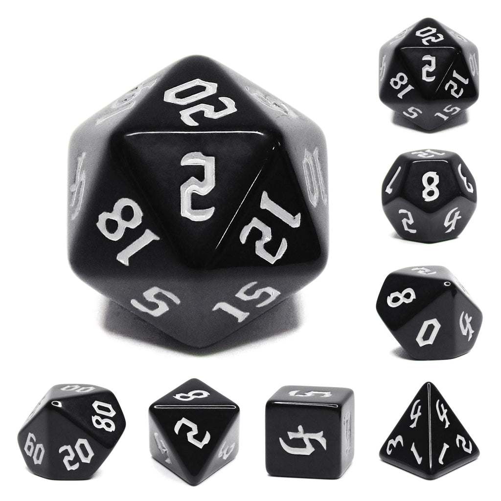 Economy Black Dice (White font) 7-Dice Set RPG DND