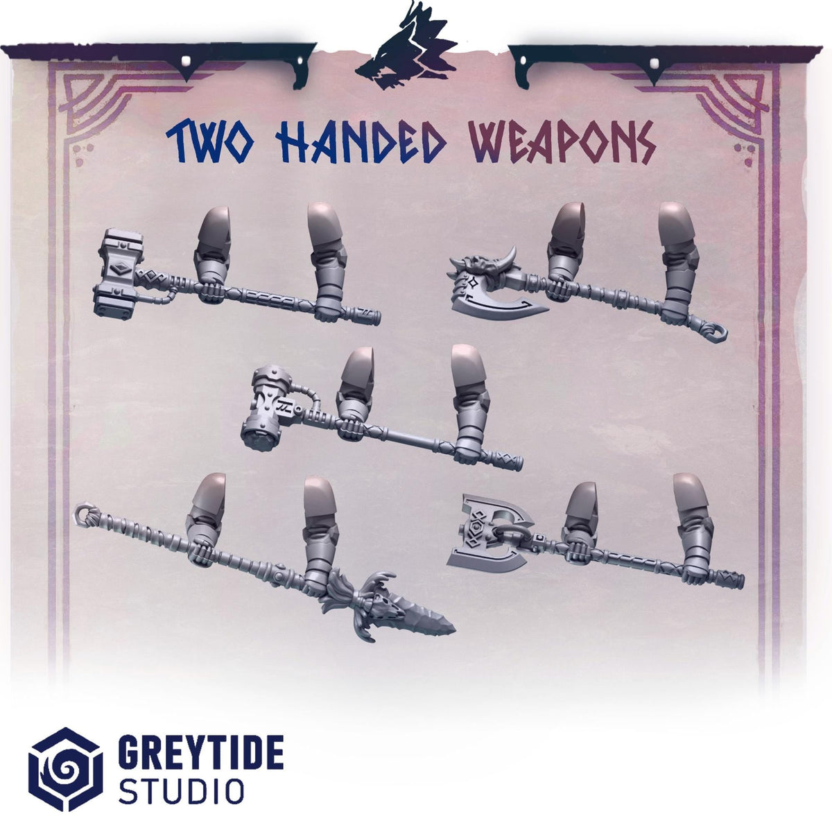 3d Printed Primal Hounds Two-Handed Weapons Set  by Greytide Studio
