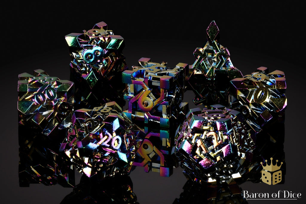Pixelforge Prism Iridescent Metal RPG Dice Set | 7 Pieces