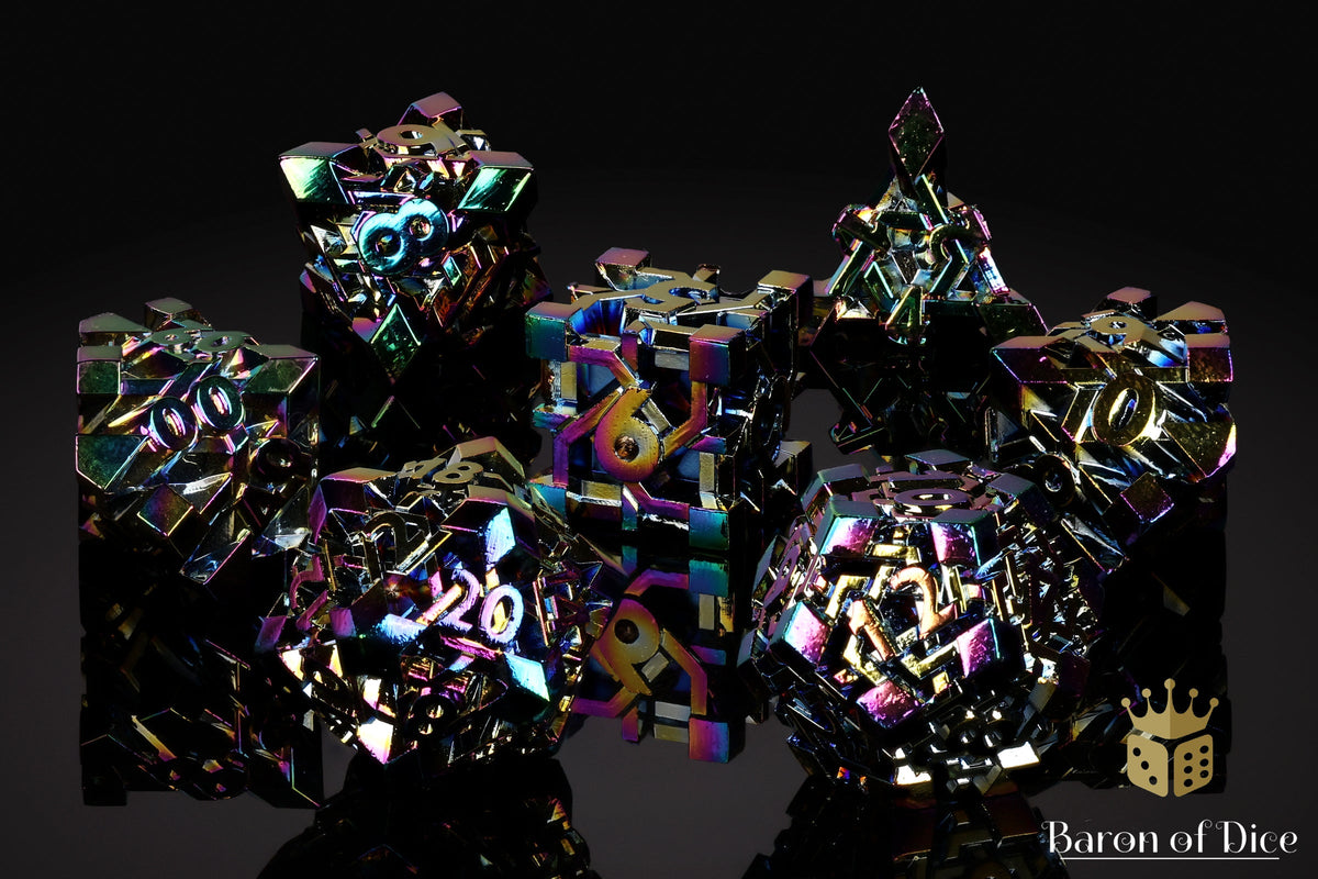 Pixelforge Prism Iridescent Metal RPG Dice Set | 7 Pieces