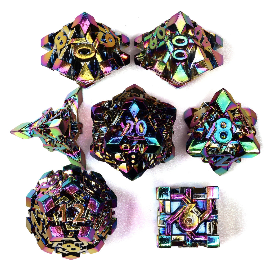 Pixelforge Prism Iridescent Metal RPG Dice Set | 7 Pieces