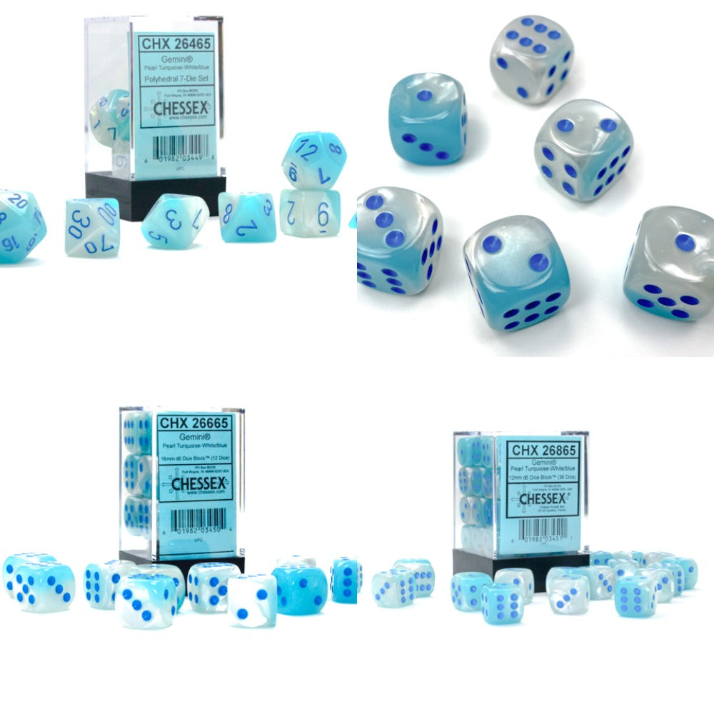 Gemini® Polyhedral Pearl Turquoise-White/blue Luminary™ 7-Die Set /16mm/12mm/30MM